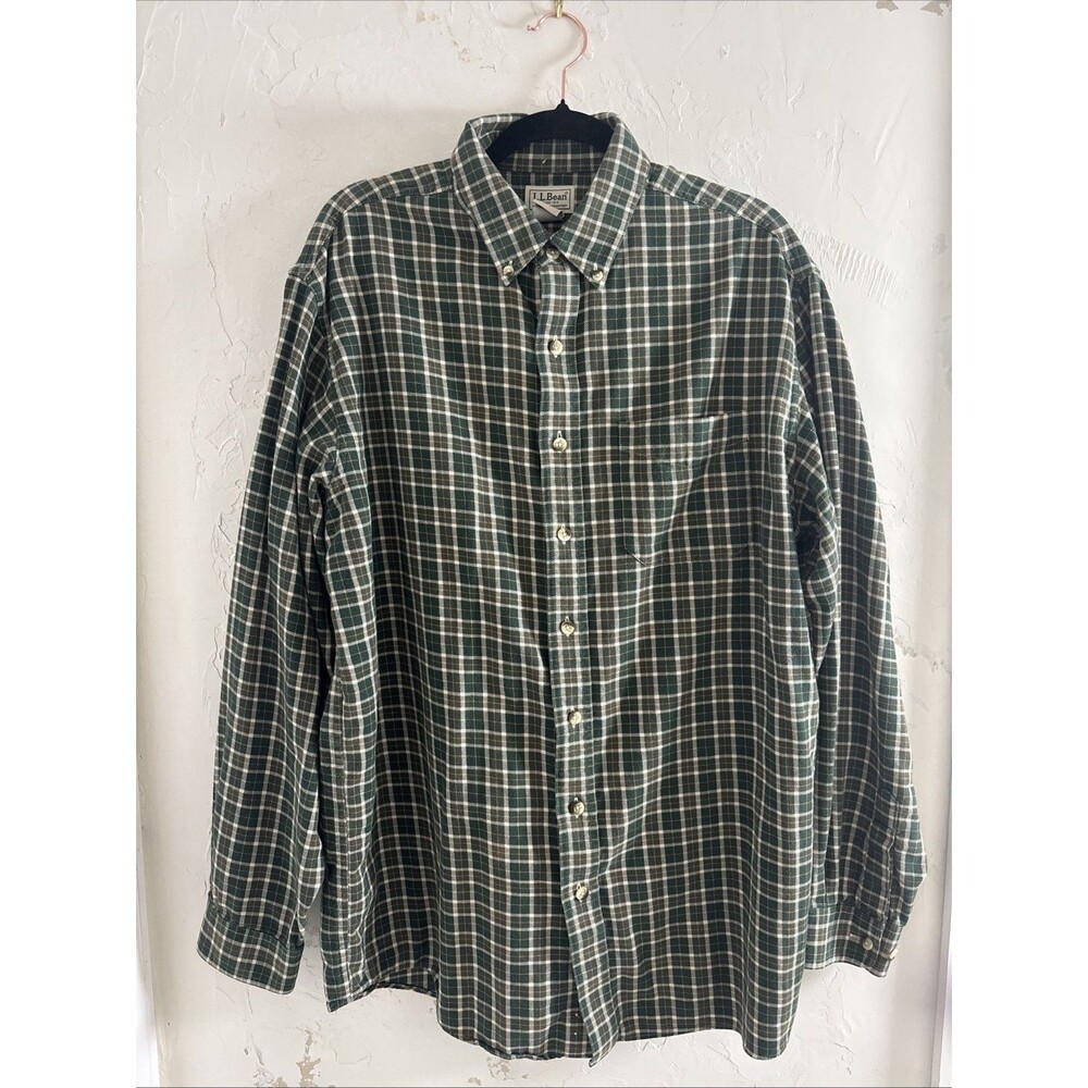 LL BEAN TRADITIONAL PLAID FLANNEL TARTAN OUTDOOR BUTTON DOWN SHIRT MEN  L-Tall